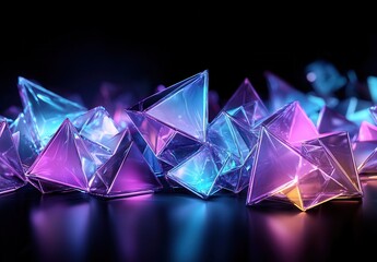 Poster - colorful geometric shapes in vibrant light reflections creating an abstract art composition with sha