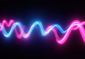Fototapete - Colorful Light Waves with Neon Pink and Blue Glow on Black Background for Abstract Art and Design Purposes in Digital Media and Technology Concepts