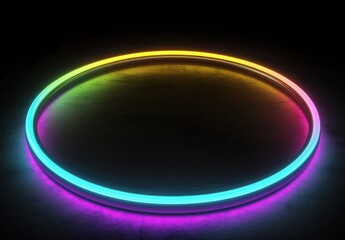 Poster - Colorful Neon Circle with Vibrant Glow against Black Background for Modern Art and Design Inspiration