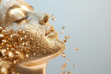 Poster - An ethereal background showcases a golden female silhouette made of floating particles, exuding luxury and depth. The soft golden-hour glow creates a perfect setting for Women's Day