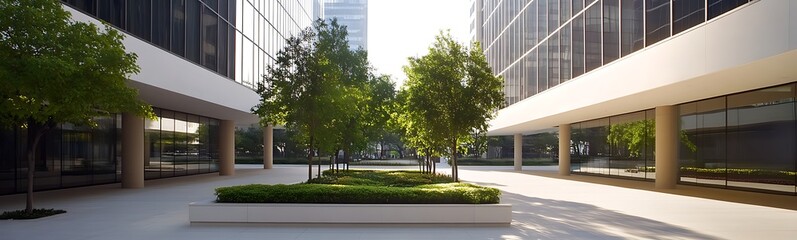 Fototapete - Contemporary business plaza featuring stylish architecture and design elements in a vibrant urban setting.