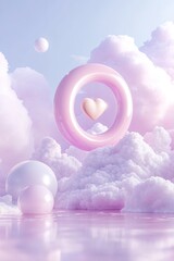 Poster - Soft golden-hour clouds float gracefully while luminous female symbols shimmer in a pastel landscape, creating a dreamy space perfect for Women Day reflections and messages