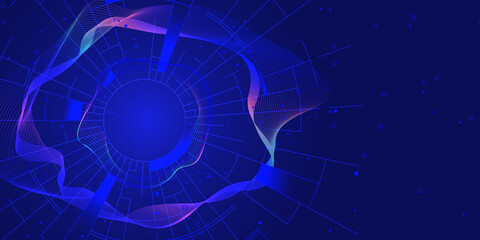 Aufkleber - abstract blue graphic background. A digital vortex with neon blue and purple highlights, perfect for AI, cyberspace, and virtual reality themes.