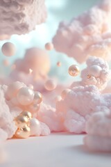 Poster - A surreal landscape unfolds with soft golden-hour clouds and glowing female symbols floating amidst pastel reflections, creating a dreamy atmosphere for Womens Day celebration