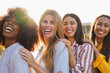 © Sabrina - Group of young happy multiracial girls smiling on camera outdoor - Diverse women having fun together in the city - Lifestyle and friendship concept