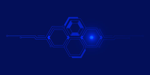 Aufkleber - abstract technology background with interconnected hexagons and blue glowing circuits, ideal for ai 