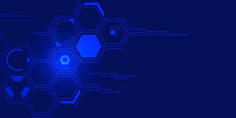 Aufkleber - abstract background. hexagonal tech interface with glowing nodes and circuit lines, suitable for blo