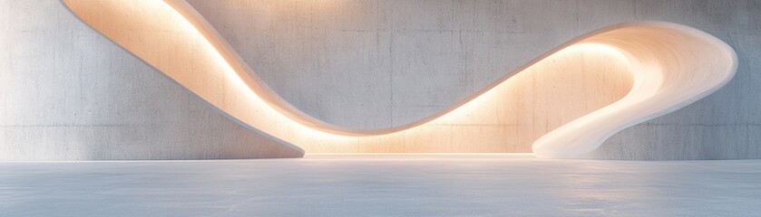Poster - This surreal environment features smooth, curved walls and a unique concrete background. The lighting transitions from warm to cool tones, creating an expansive space ideal for various creative uses