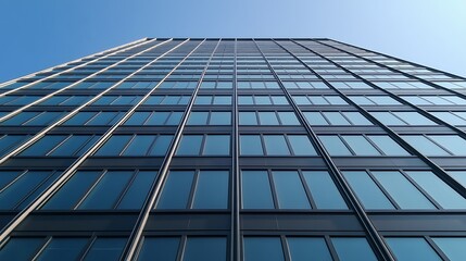 Poster - A detailed exterior shot of a skyscraper showcasing modern architecture and urban design.