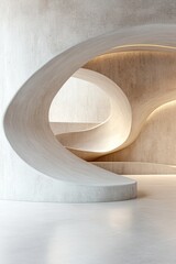 Poster - Abstract curved walls create a stunning surreal environment, accentuated by a smooth gradient lighting transitioning from warm to cool tones