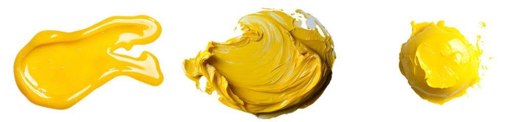 Poster - Top view image of an isolated puddle of orange and mango juice set against a white background, including a clipping path