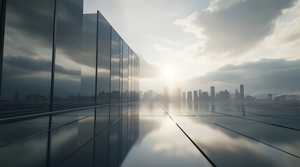 Poster - a low-angle shot of a sleek corporate building showcasing modern architecture.
