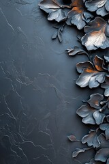 Poster - A unique botanical background features delicate chrome floral engravings on a matte black surface, creating a soft allure. The design exudes a high-end, elegant ambiance, perfect for text placement