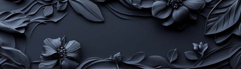 Poster - This luxurious background showcases intricate chrome floral engravings set against a deep matte black surface, evoking a refined and elegant atmosphere while offering ample space for text