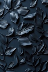 Poster - Delicate chrome floral engravings are subtly etched into a deep matte black background, creating an elegant atmosphere with soft glowing reflections, perfect for text placement