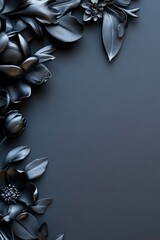 Poster - This design features intricate chrome floral engravings on a deep matte black surface, creating a luxurious and surreal atmosphere with soft reflections and ample space for text