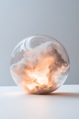 Poster - A transparent cosmic bubble floats gracefully, revealing swirling nebula clouds and a soft inner glow. The dreamy elegance captivates with its serene isolation against the white backdrop