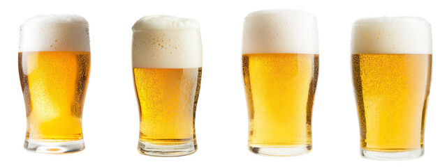 Poster - A tulip pint glass filled with fresh yellow beer and capped with foam is set against a plain white background
