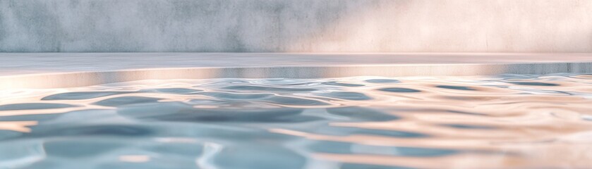 Poster - The scene features gentle waves of light reflecting off softly rippling water against a high-end concrete backdrop, creating a serene and luxurious atmosphere ideal for relaxation
