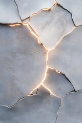 Poster - A cracked concrete surface reveals delicate bioluminescent light emanating from the fractures, creating an atmospheric and high-end industrial look that invites creative design possibilities
