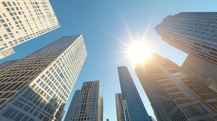 Poster - High-resolution image of a cityscape showcasing a business district's modern architecture.