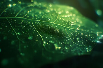 Wall Mural - green leaf with water drops