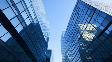 Poster - High-resolution photo of a modern glass skyscraper showcasing contemporary architecture and urban design.