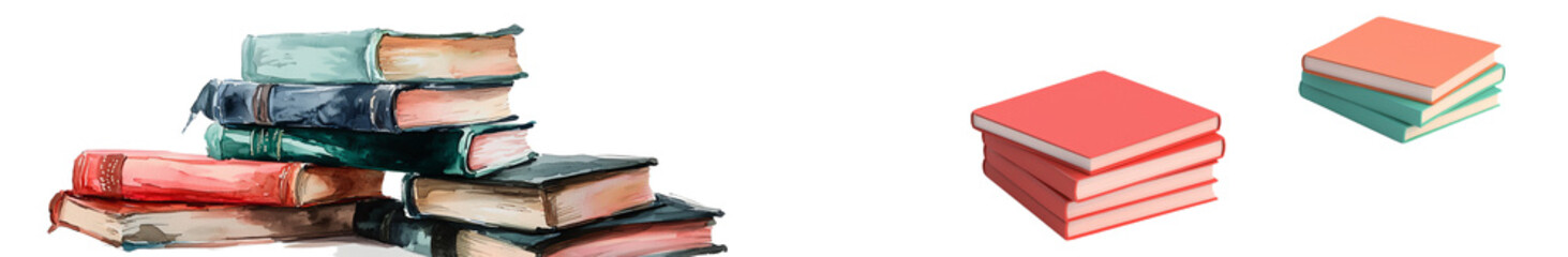 Poster - Children's books appear in a pile, a stack, and a collection, all isolated, with some set against a transparent background
