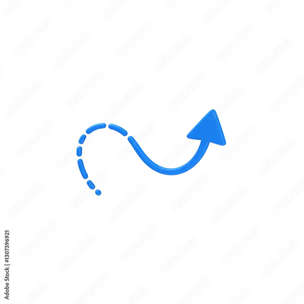 Blue 3d arrow pointing up with dashed line on transparent background ...