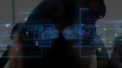 Poster - Digital interface animation over people working in collaborative office environment