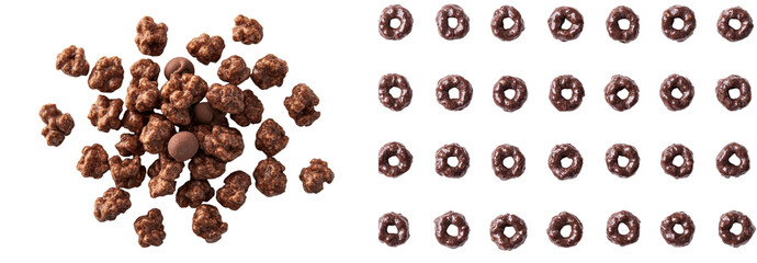 Poster - A pile of dry dog food, isolated on white, is captured from a top view perspective