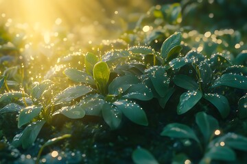 Wall Mural - water drops on a leaf