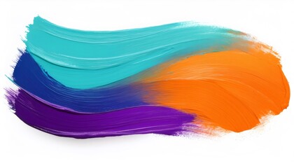 Poster - Vibrant paint strokes creating abstract artwork, blending colorful hues against pristine white surface