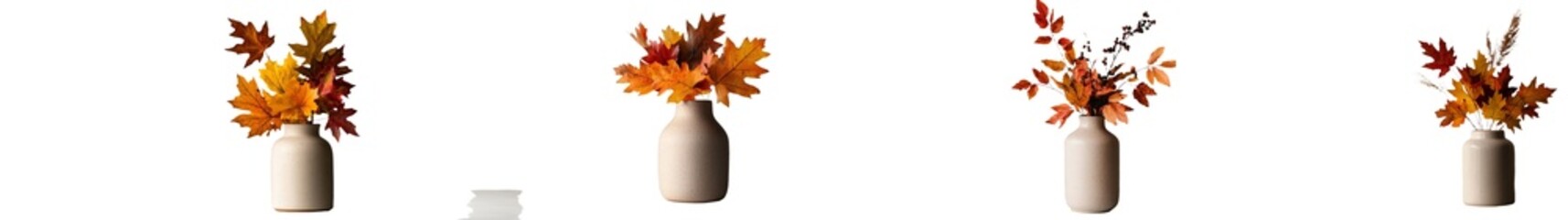 Poster - A bouquet of autumn leaves is arranged in a vase and set against a clean, isolated background