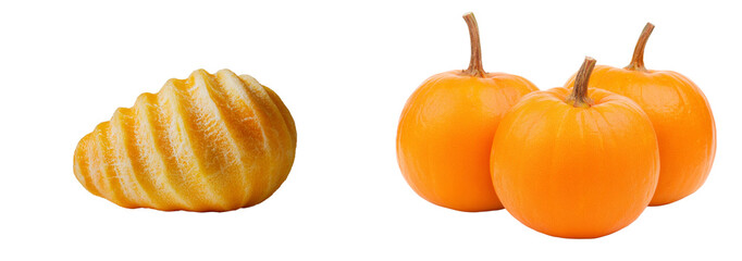 Poster - On a white background, a persimmon is shown whole and sliced