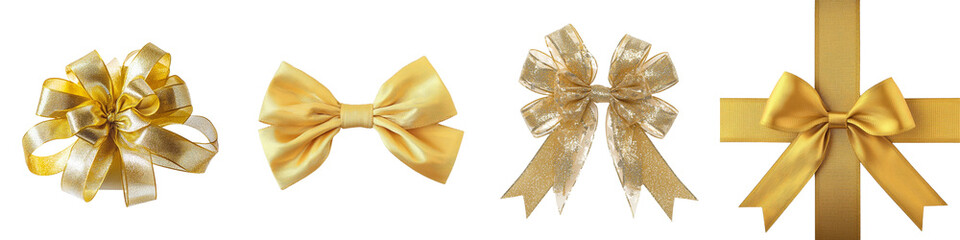 Aufkleber - On a transparent background, a solitary golden bow ribbon is showcased, the result of Generative Ai