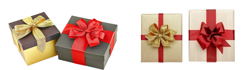 Aufkleber - Gift box in red and white, isolated and cut out, with a gold ribbon, on a transparent background