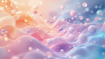 Aufkleber - An abstract composition featuring soft waves and floating spheres in pastel colors.
