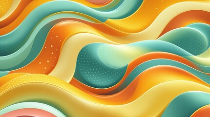 Poster - An abstract, colorful design featuring flowing, wave-like patterns in shades of orange, yellow, and teal.