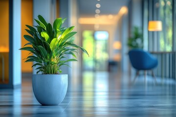 Poster - Indoor greenery: A vibrant plant adds life to a serene modern interior enhancing the space with its natural beauty and calming presence
