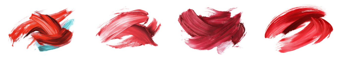 Poster - A photograph with a red grunge effect shows isolated oil paint brush strokes on a white background