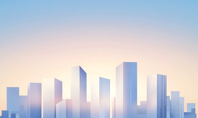 Aufkleber - Silhouetted skyscrapers against a soft, pastel sky at sunrise create a serene urban landscape.