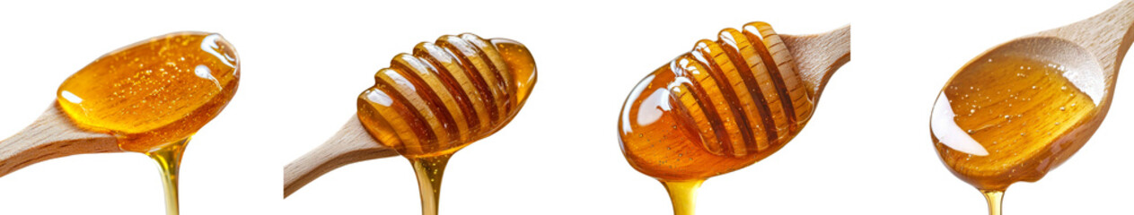 Aufkleber - A white background serves as the setting for a wooden spoon and honey