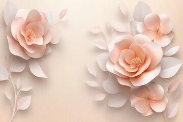 Poster - Delicate paper art background featuring pastel flowers and leaves for elegant designs Generative AI