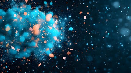 Poster - Vibrant Blue and Orange Particles on Dark Background in Motion