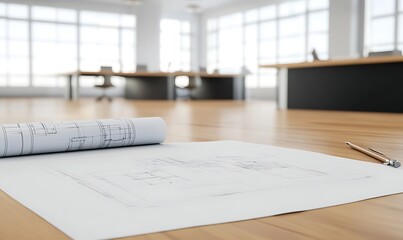 Fototapete - Architectural workspace design with drafting elements in a studio setting.