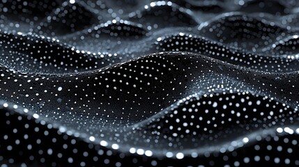 Poster - abstract black waves with dots in a futuristic digital environment