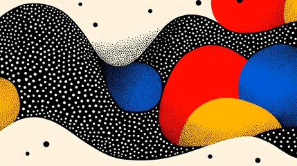 Poster - Abstract Colorful Shapes with Dots on a Cream Background