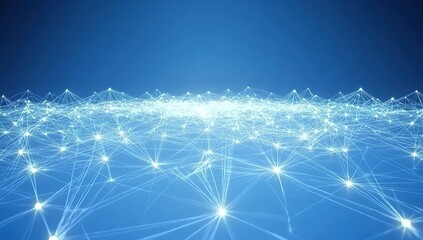 Abstract background with a blue low-poly mesh, a technology and digital network concept