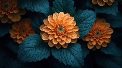 Wall Mural - Orange Flowers on Dark Leaves